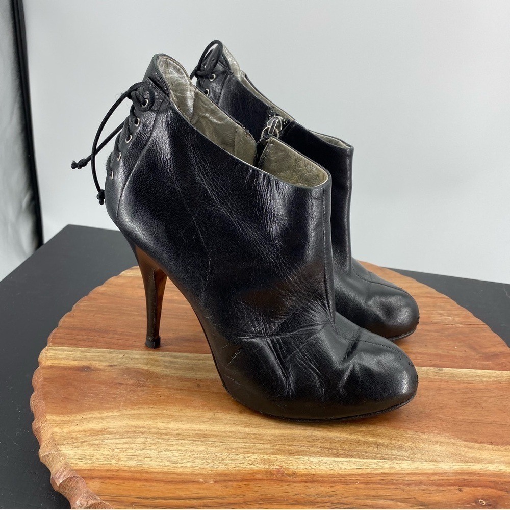 Giuseppe Zanotti Black leather Size 7 heel boots lace up detail